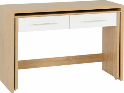 Seville 2 Drawer Slider Desk in White Gloss Light Oak Effect Veneer