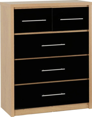 Seville 3+2 Drawer Chest Oak and Black Sheen Finish