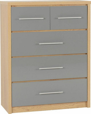 Seville 3+2 Drawer Chest Oak and Grey Sheen Finish