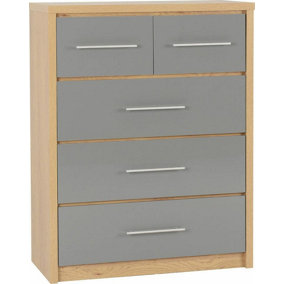 Seville 3+2 Drawer Chest Oak and Grey Sheen Finish