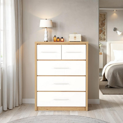 Seville 3+2 Drawer Chest Oak and White