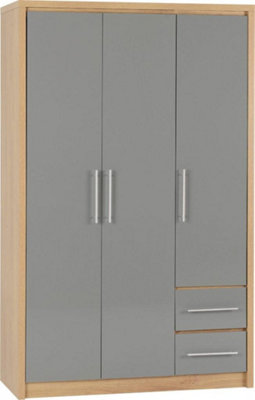 Seville 3 Door 2 Drawer Wardrobe in Oak and Grey Sheen Finish