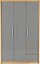 Seville 3 Door 2 Drawer Wardrobe - L47 x W111 x H180 cm - Grey High Gloss/Light Oak Effect Veneer