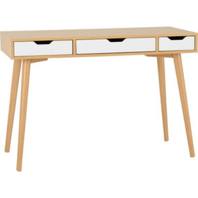 Seville 3 Drawer Console Table - L49.5 x W107 x H72.5 cm - White High Gloss/Light Oak Effect Veneer
