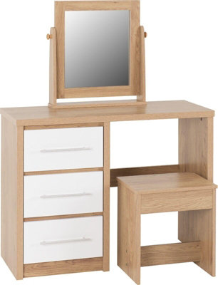 Seville 3 Drawer Dressing Table Set White High Gloss/Light Oak Effect Veneer