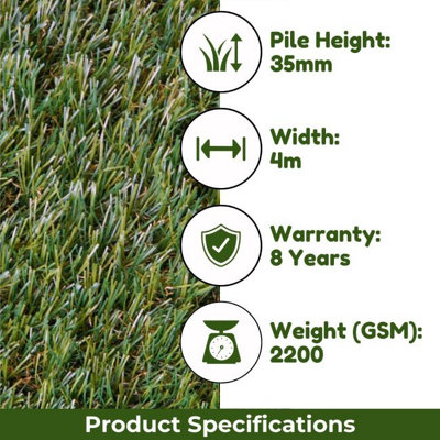 Seville 35mm Artificial Grass, Premium Quality Outdoor Artificial Grass, Fake Grass For Patio-2m(6'6") X 4m(13'1")-8m²