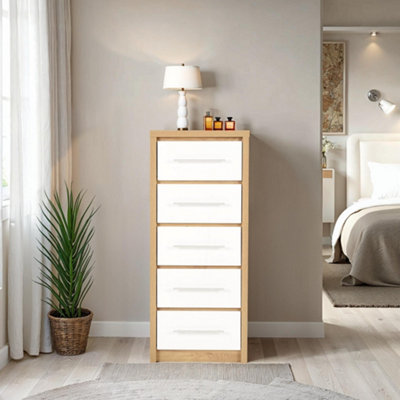 Seville 5 Drawer Chest Oak and White | DIY at B&Q