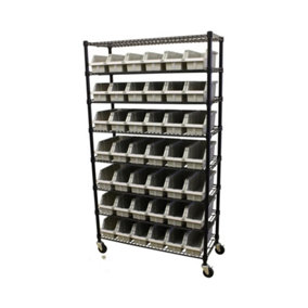 Seville Classics 8 Tier Commercial Racking with 42 Storage Bins