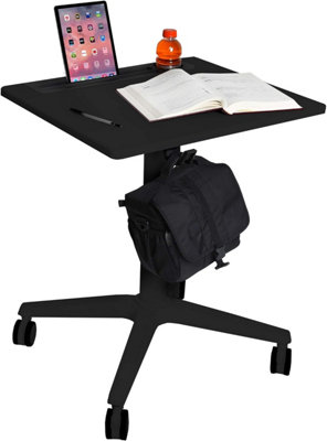 Seville Classics Black XL Airlift Table with Cup and Mobile Holder