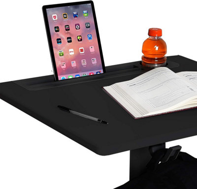 Seville Classics Black XL Airlift Table with Cup and Mobile Holder