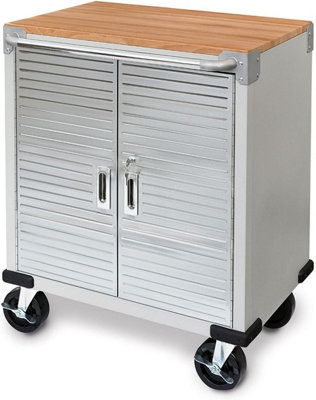 Seville Classics Granite 2 Door Cabinet with Wheels and Hardwood Top ...