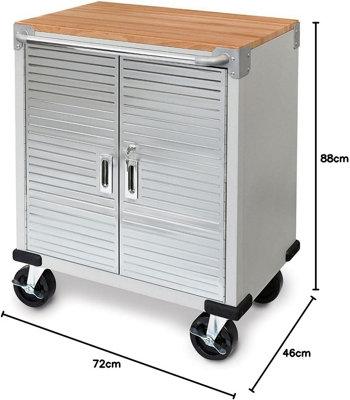 Seville Classics Granite 2 Door Cabinet with Wheels and Hardwood Top - 3