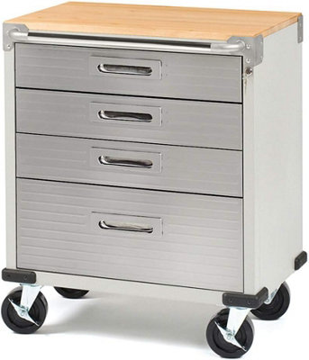Seville Classics Granite 4 Drawer Rolling Cabinet with Hardwood Top
