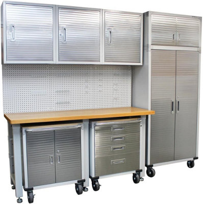 Seville Classics Granite 4 Drawer Rolling Cabinet with Hardwood Top - 4