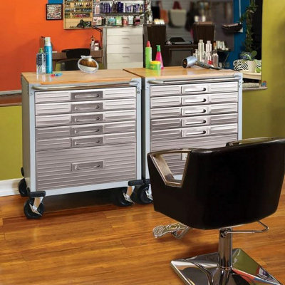 Seville Classics Granite 6 Drawer Rolling Cabinet with Hardwood Top