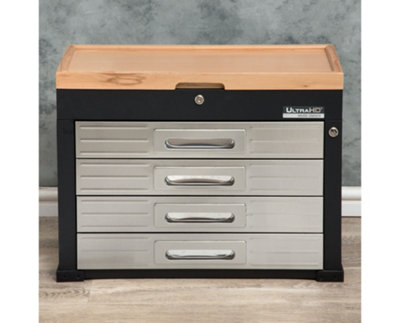 Seville Classics HD 4 Drawer Timber Top Tool Chest with Lockable Compartments