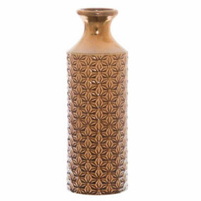 Seville Collection Fluted Vase - Ceramic - L14 x W14 x H40 cm - Caramel