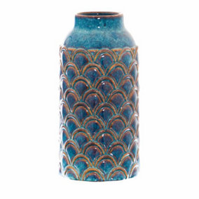 Seville Collection Large Scalloped Vase - Ceramic - L17 x W17 x H34 cm - Indigo