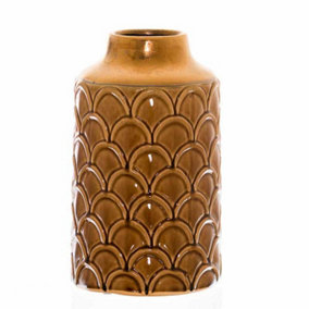Seville Collection Small Scalloped Vase - Ceramic - L17 x W17 x H28 cm - Caramel