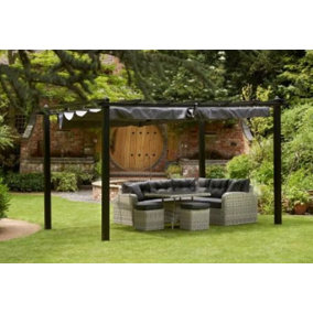 Seville Gazebo Outdoor Garden BBQ Shelter, Party Tent, Slate Grey with Retractable Canopy - L300 x W300 x H260 cm - Grey