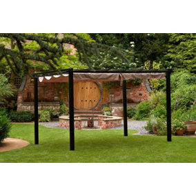 Seville Gazebo Outdoor Garden BBQ Shelter, Party tent with Retractable Canopy - L300 x W400 x H260 cm - Mocha/Beige