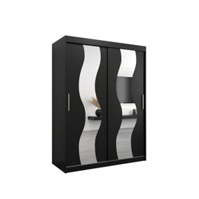 Seville Mirrored Sliding Door Wardrobe with Shelves and Hanging Rails in Black (H)2000mm (W)1500mm (D)620mm