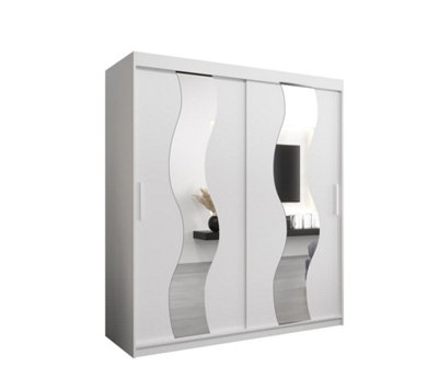 Seville Mirrored Sliding Door Wardrobe with Shelves and Hanging Rails in White (H)2000mm (W)1800mm (D)620mm