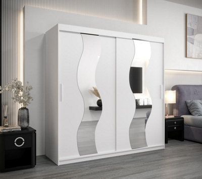 Seville Mirrored Sliding Door Wardrobe with Shelves and Hanging Rails in White (H)2000mm (W)2000mm (D)620mm