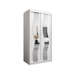 Seville Sliding Door Wardrobe with Mirrored Doors and Spacious Shelves in White (H)2000mm (W)1000mm (D)620mm