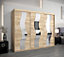 Seville Wavy Mirrored Sliding Door Wardrobe with Shelves and Hanging Rails in Oak Sonoma(H)2000mm (W)2500mm (D)620mm