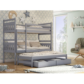 Seweryn Bunk Bed with Trundle and Storage in Grey W1980mm x H1640mm x D980mm