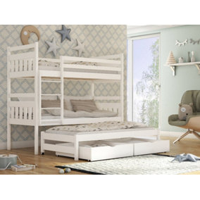 Seweryn Bunk Bed with Trundle, Foam/Bonnell Mattresses and Storage in White W1980mm x H1640mm x D980mm