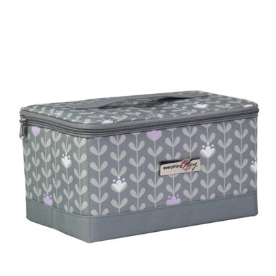 Sewing Case Grey Leaf Print- Everything Mary EVM12861-1