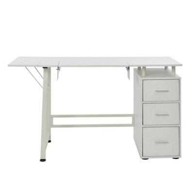 Sewing Online Large White Sewing Table with 3 Drawers, with Adjustable Platform