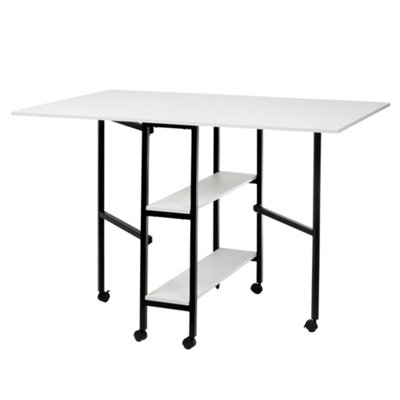 Sewing Online Quilting/Fabric Cutting Table, White with Black Legs and Wheels