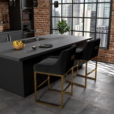 SEYNAR Black Velvet 24in Counter Bar Stools with Low Back and