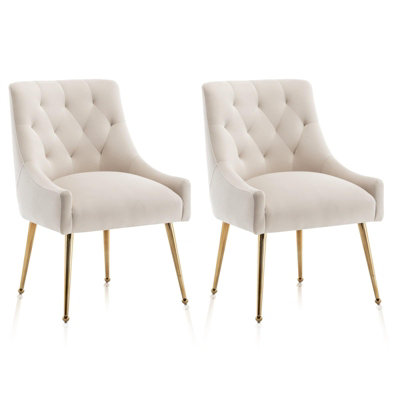 SEYNAR Velvet Tufted Dining Chairs with Gold Legs Set of 2, Beige ...