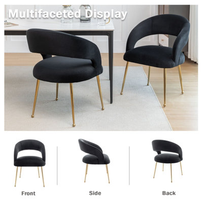 SEYNAR Velvet Tufted Dining Chairs with Gold Legs Set of 2, Black ...