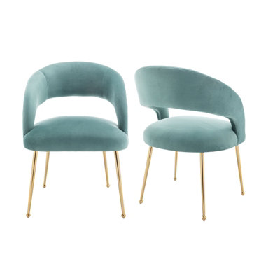 SEYNAR Velvet Tufted Dining Chairs with Gold Legs Set of 2, Green ...