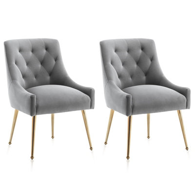 SEYNAR Velvet Tufted Dining Chairs with Gold Legs Set of 2, Grey ...