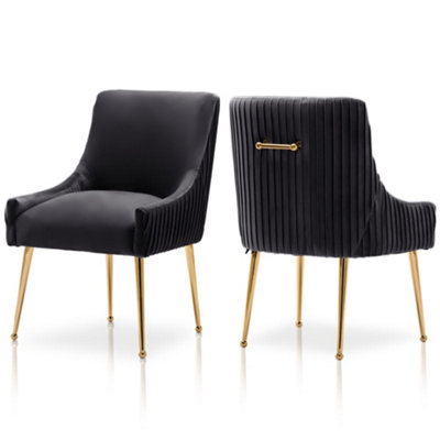 SEYNAR Velvet Upholstered Dining Chairs with Gold Legs Set of 2, Black ...