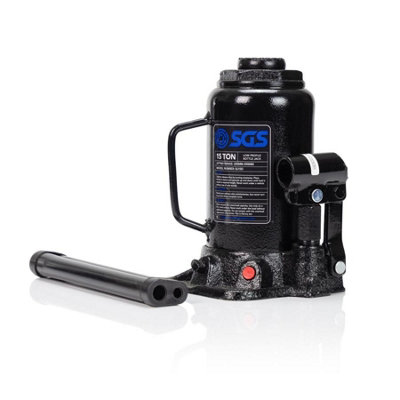 SGS 15 Tonne Bottle Jack, Hydraulic, Steel Wide Base - Range: 205 mm - 390 mm