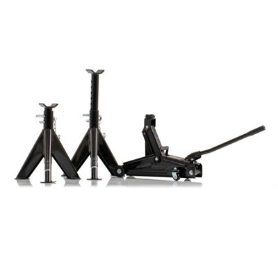 SGS 2 Tonne Hydraulic Trolley Jack & 3 Tonne Axle Stands Set, Steel SWB Car Jack