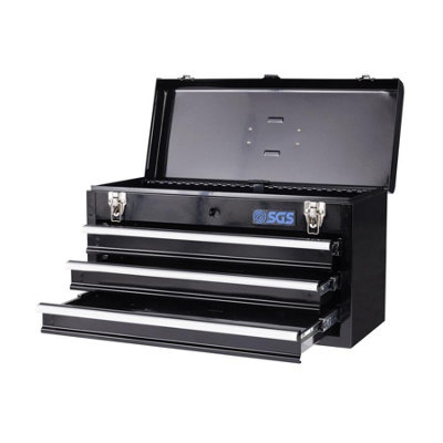 SGS 20in 3 Drawer Steel Tool Box, Robust, Smooth Slides, Latches & Padlock Loop