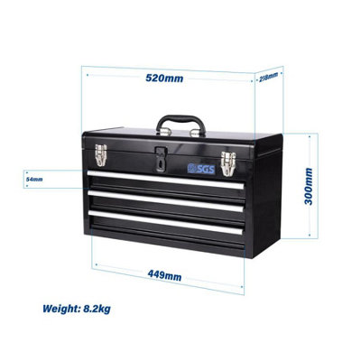 SGS 20in 3 Drawer Steel Tool Box, Robust, Smooth Slides, Latches & Padlock Loop