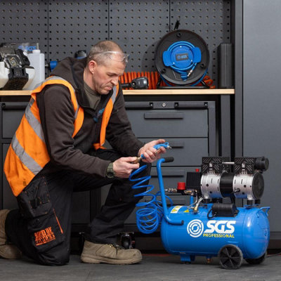SGS 24L Air Compressor Pro Super Silent, 1HP 4.5CFM Low Noise w/ Wheels ...