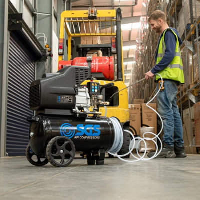 SGS 24L Air Compressor w/ Integrated Hose Reel, Dual Outlet 2.5HP 9 ...