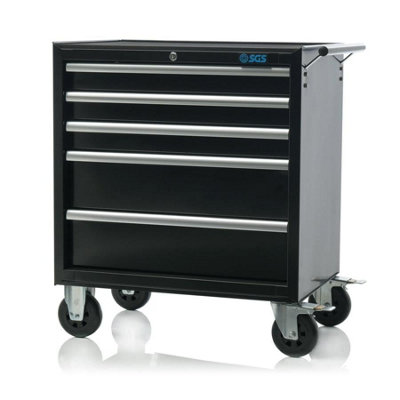 SGS 26in Professional 5 Drawer Tool Cabinet Steel, Drawer Liner, Slides & Wheels