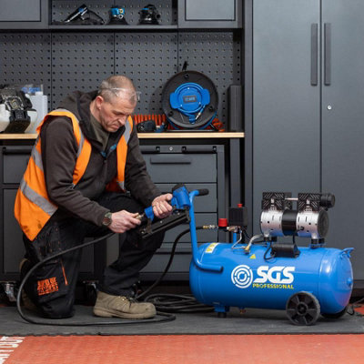 SGS 50L Air Compressor Pro Super Silent, 1HP 4.5CFM Low Noise w/ Wheels ...