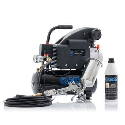 SGS 8L Air Compressor & Spray Gun Kit, 4.2CFM 1.1HP w/ Air Hose, Spray ...